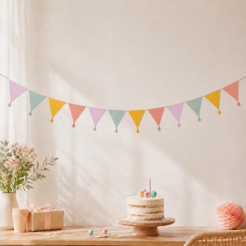 G2PLUS Cotton Fabric Bunting Banner, 9Ft Mixed Color Triangle Pennant Banner - Image 4