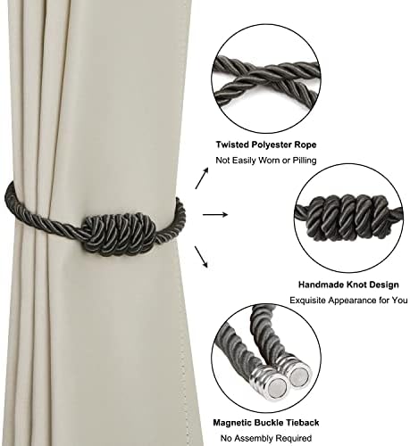 BEL AVENIR Magnetic Curtain Tiebacks 6 Pack Hand-Woven Curtain Ties - Image 4