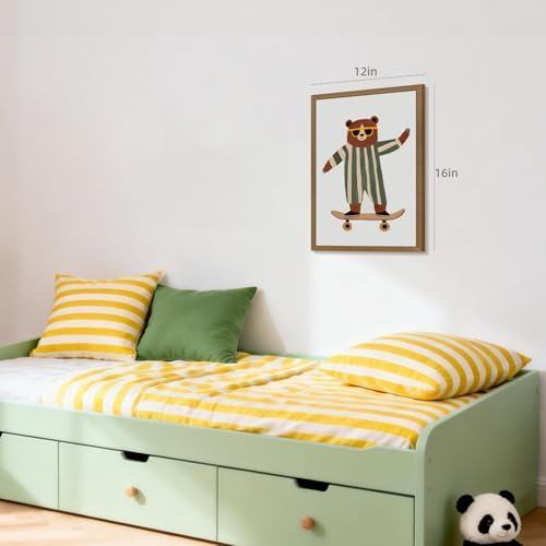 Grajoy Wood Framed Funny Modern Cool Skateboard Bear Wall Art 12x16 Inch - Image 3