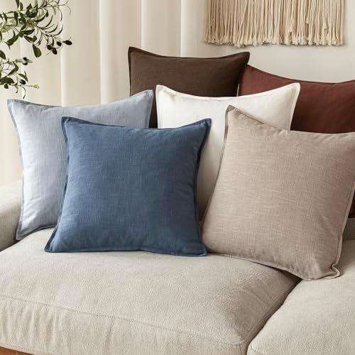 Foindtower Linen Solid Decorative Throw Pillow Covers 20x20 Inch Dark Blue - Image 7