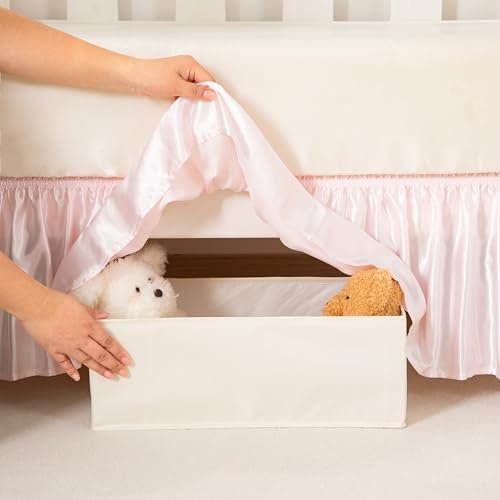 Blush Pink Satin Crib Bed Skirt - Image 4