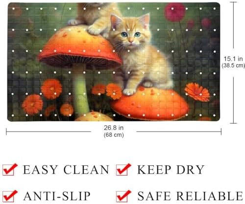 Bathtub Mat Non Slip 26.8x15.1In, Mushrooms Cats Wildflower Bath Mat - Image 4
