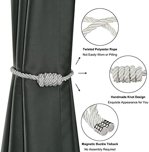 BEL AVENIR Magnetic Curtain Tiebacks 6 Pack Hand-Woven Curtain Ties - Image 4