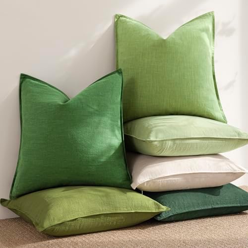 Foindtower Linen Solid Decorative Throw Pillow Covers 24x24 Inch Lime Green - Image 6