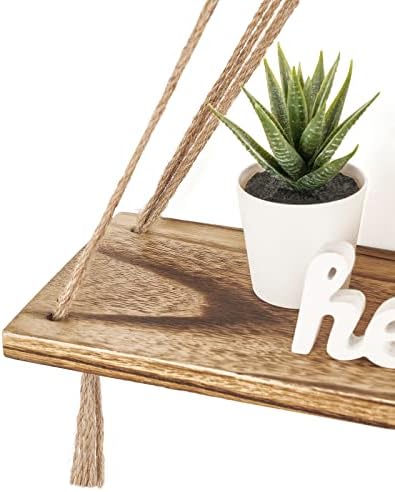 Mkono Macrame Hanging Shelves Boho Wall Decor Set of 2 Floating Wood Shelf - Image 5