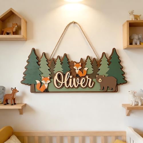 Personalized Kids Name Sign Wooden Forest Animal Wall Decor, Custom Baby Name - Image 6