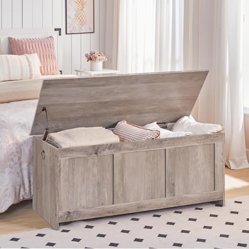 HOOBRO Storage Bench, 39.3" Retro Wooden Storage Chest, Wooden Storage Trunk - Image 2