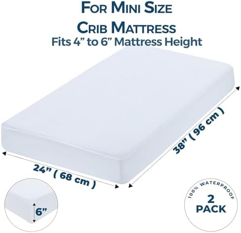Dreamology Mini Crib Mattress Protector, Waterproof, 2 Pack - Image 2