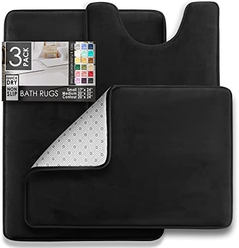 Clara Clark 3 Piece Bathroom Rugs Bath Mat Set, Velvet Memory Foam Bath Mats - Image 2
