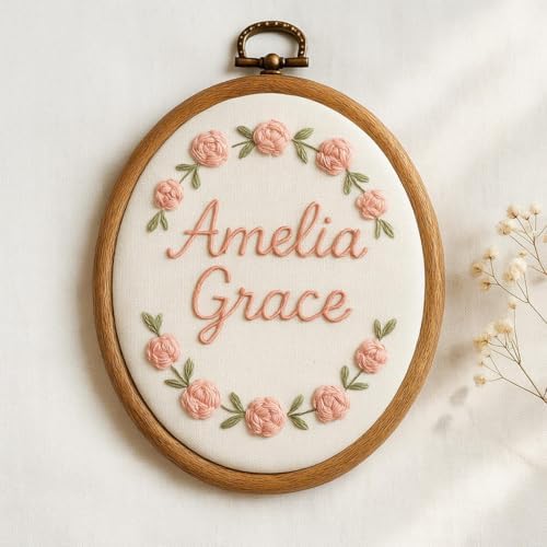 Personalized Baby Name Embroidery Hoop – Custom Newborn Announcement Sign by Custom