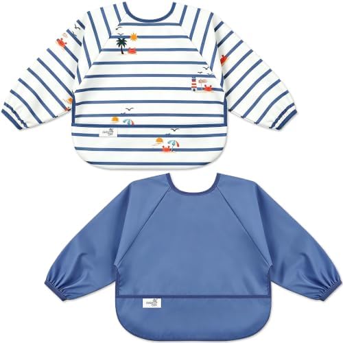 Long Sleeve Baby Bib, Waterproof Fabric, Catch-All Pocket, Baby Smock Bib by Unknown