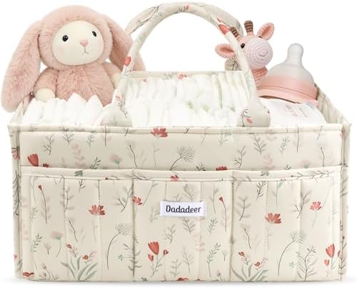 Quilted Floral Diaper Caddy Organizer, Nursery Storage Basket by Unknown