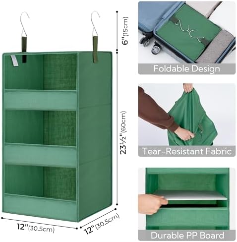 GRANNY SAYS 3-Shelf Hanging Closet Organizer, Foldable Storage, Dark Green - Image 3