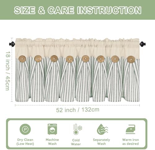 ASPMIZ Cotton Linen Kitchen Valance Curtains, Boho Rustic Button Linen Valances - Image 5
