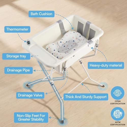 Baby Bathtub with Stand, Collapsible Infant Bath Tub - Image 3