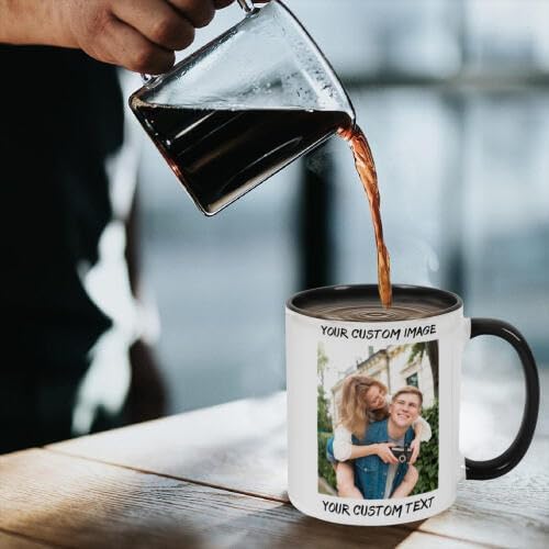 Personalized Coffee Cup with Photo, Logo or Text - Custom Both Sides Printed Mug for Him & Her - Unique Customized Gifts with Names - White/Pink