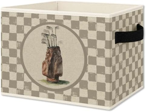 Vintage Brown Checkered Golf Bag Foldable Storage Box by Unknown