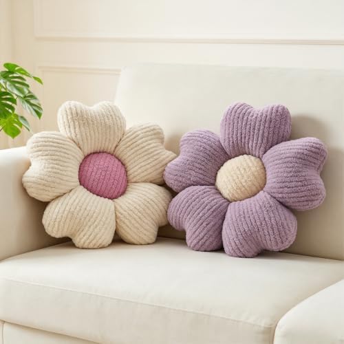 2 Pcs Flower Pillow Lavender Decorative Throw Pillows, Lavender & Ivory by Jznexdhomedecorations