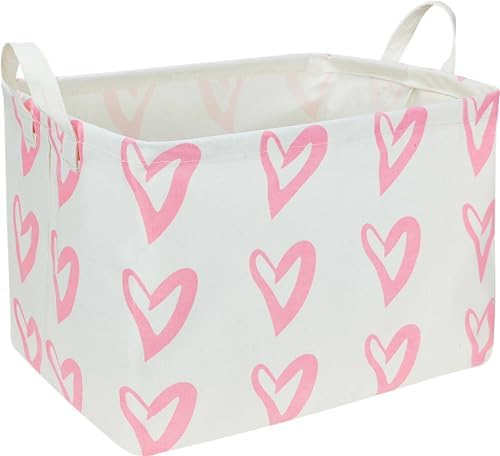 CLOCOR Rectangular Pink Heart Basket Empty, Storage Bin, Waterproof Book Box by CLOCOR