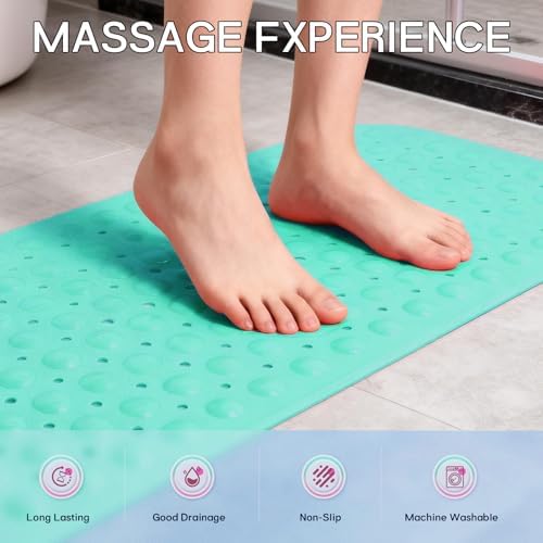 Anti-Slip Bathtub Shower Mat 40×16 Inch Turquoise Green - Image 4