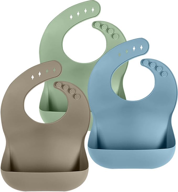 Cuddle Campus Set of 3 Silicone Bibs, Soft Adjustable Bibs by CuddleCampus