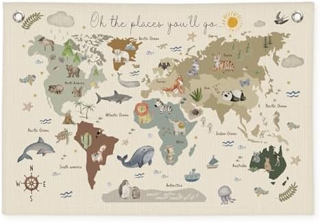 Wheatwin World Map for Kids, World Maps Banner for Playroom Wall 20x30 by Wheatwin