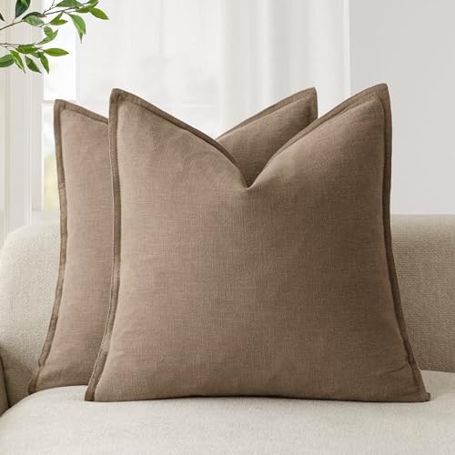 Foindtower Linen Solid Decorative Throw Pillow Covers 24x24 Cocoa Brown by Foindtower