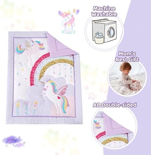 Unicorn Crib Bedding Set 3 Pieces Baby Girl Crib Bed Set Crib Comforter Set - Image 6
