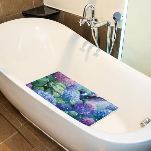 Shower Mat Non Slip 26.8 x 15.1 Inches, Hummingbird Hydrangea Floral Bathtub - Image 5