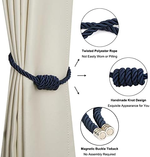 BEL AVENIR Magnetic Curtain Tiebacks 2 Pack Hand-Woven Curtain Ties - Image 4