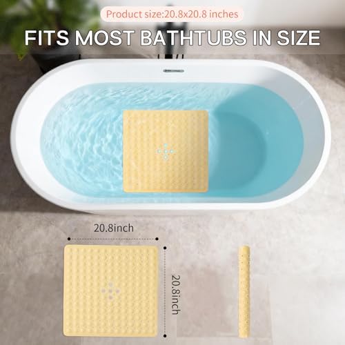 Anti-Slip Bathtub Shower Mat 21×21 Inch Light Yellow - Image 3