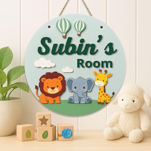 Safari Animal Customized Wooden Name Signs – Personalized Jungle Theme Wall - Image 3