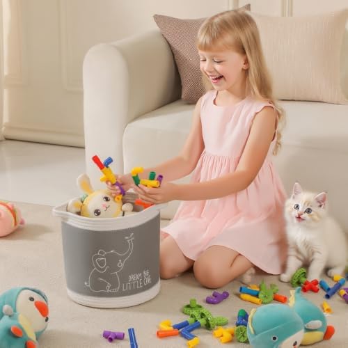 Toy Basket for Baby Laundry Hamper Blanket Baskets Cute Elephant Nursery - Image 3