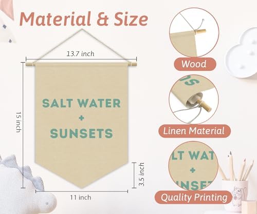 Ocean Nursery Decor, Salt Water Sunsets Beach Linen Canvas Banner, Neutral - Image 4