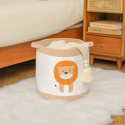 Blanket Baskets Laundry Hamper Lion Nursery Storage Basket, Woven Cotton Rope - Image 6