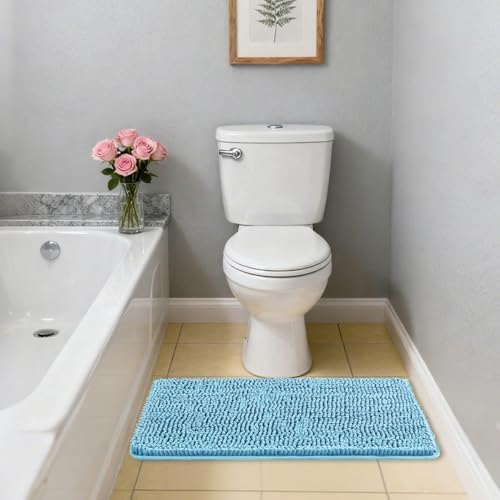 Chenille Bathroom Rug 20"x32" Sky Blue, Non-Slip Plush Bath Mat - Image 7