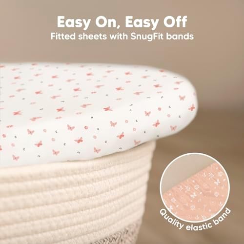 2-Pack Baby Bassinet Sheets Girl, 33x17 Bedside Sheets - Image 5