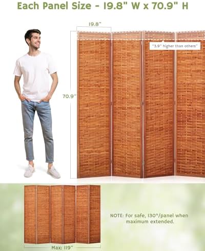 JOSTYLE Bamboo Room Divider, 6-Panel Folding Privacy Screen - Image 2