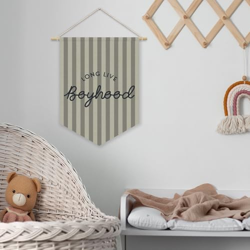 Boys Room Decor, Long Live Boyhood Boy Nursery Linen Canvas Banner - Image 6