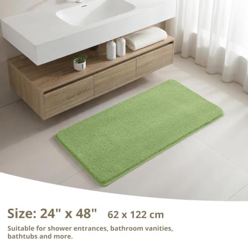 Polyester Bathroom Rug 24"x48" Olive Green, Non-Slip Soft Bath Mat - Image 2