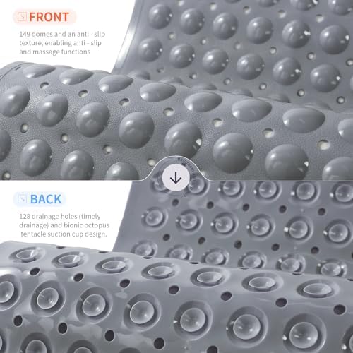 Anti-Slip Bathtub Shower Mat 28×15 Inch Opaque Gray - Image 2