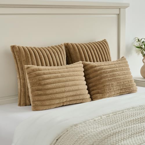 FUTEI Pack of 2 Faux Fur Throw Pillow Covers 26x26 Inch - Image 5