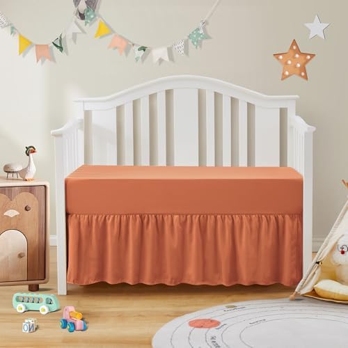 SiinvdaBZX 2-Piece Set Ruffled Crib Skirt & Crib Sheet, Rust Orange - Image 5