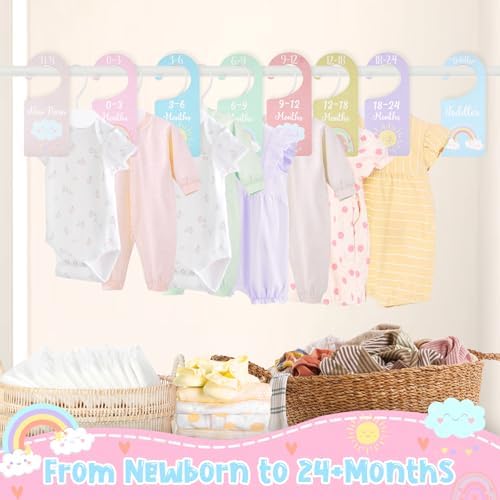 Baby Closet Dividers 8PCS, Pastel Rainbow Theme Wooden Double-Sided Clothes - Image 3