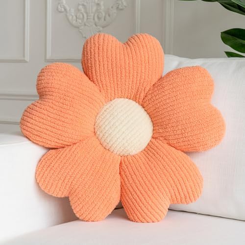 Sioloc Flower Shaped Throw Pillow, Fun Daisy Pillow, 19.7" Light Orange Cute by HEALTHYCOMFORTLIFE