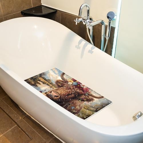 Shower Mat Non Slip, Cow with Flower Anti Slip Bath Mat - Image 5
