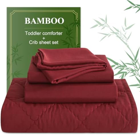 BEDSUM 4pc Toddler Cooling Bedding Set, Rayon Made from Bamboo, Wine Red by BEDSUM