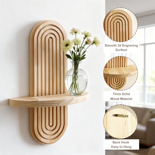 Artilady Boho Shelf Wall Decor, Solid Wood Floating Shelves Srorage Display - Image 4