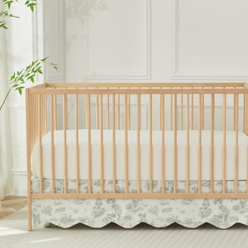 Brandream Scallop Edge Cotton Crib Skirt French Country Toile Toddler Bedskirt - Image 5