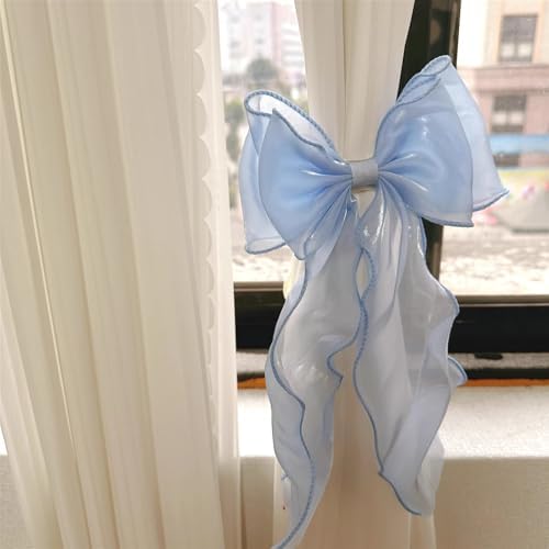 2 Pack French Silky Bow Curtain Tiebacks, Elegant Lace Ribbon - Image 6